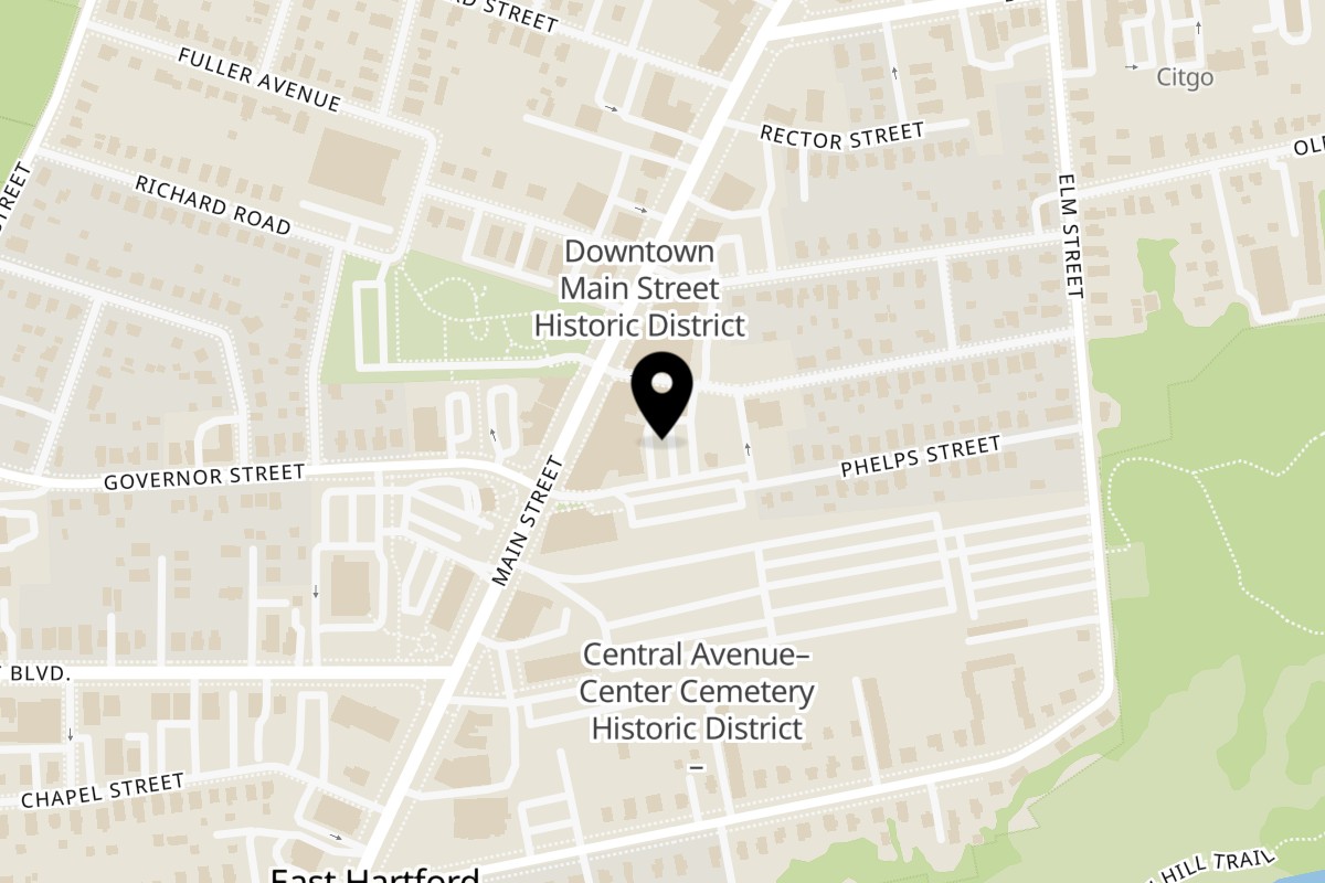Map showing the location of WINGSPOT on 1014 Main St in East Hartford
